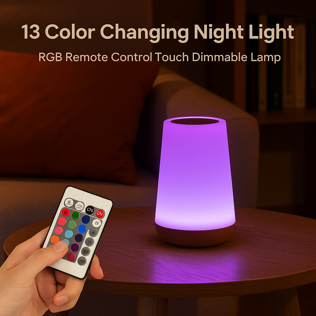 13 Color Changing Night Light – RGB Touch Dimmable LED Lamp