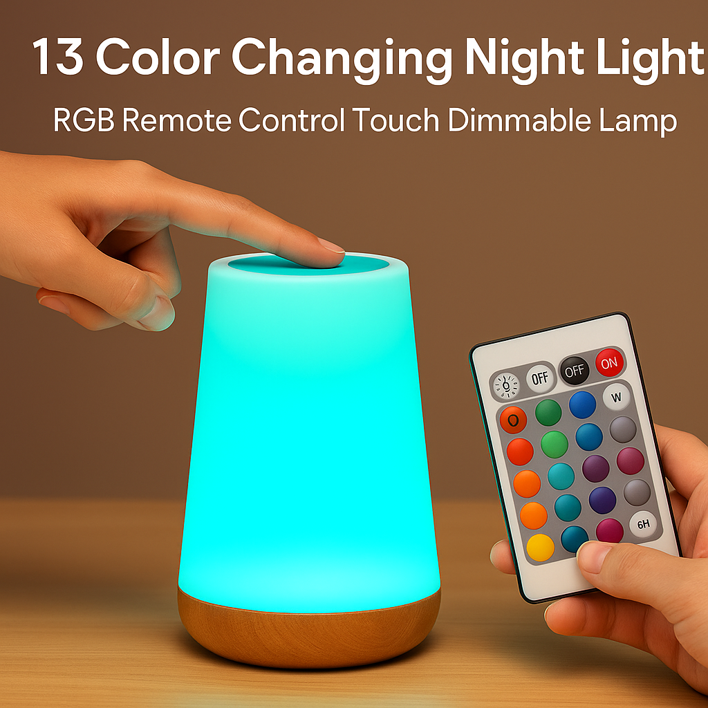 13 Color Changing Night Light – RGB Touch Dimmable LED Lamp